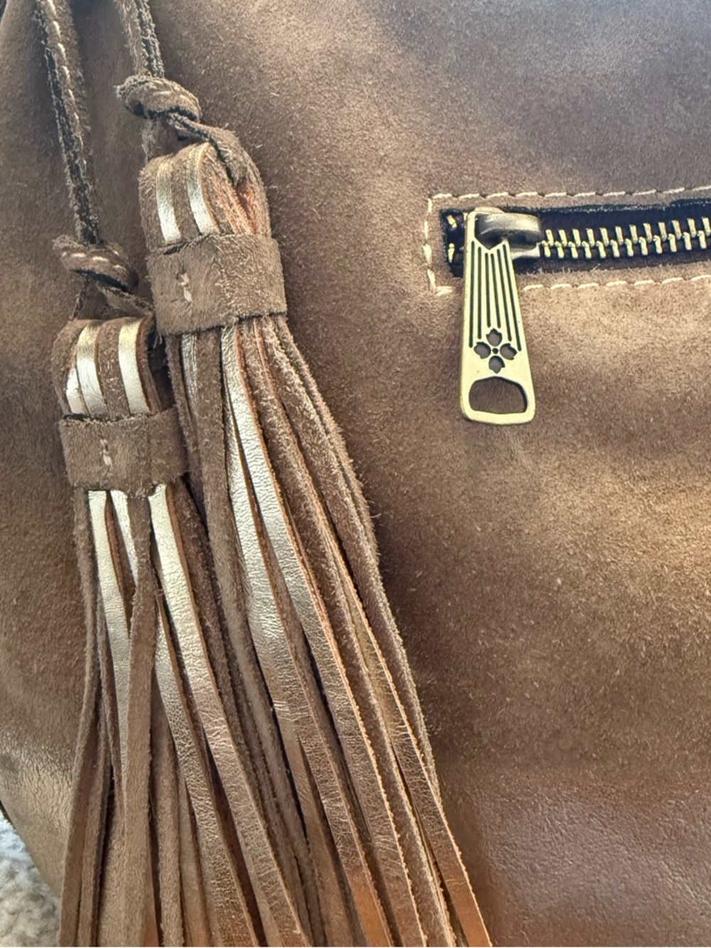 Patricia Nash Taupe Suede & Gold Shoulder Bag - Picture 6 of 14